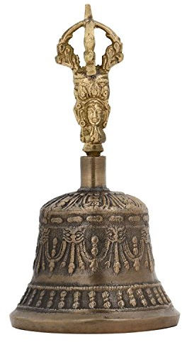 Purpledip Spirituelle, buddhistische/ tibetische Messing-Glocke mit Dorje -Griff, für Selbstheilung, Yoga und Meditationsgebet, religiöses Geschenk (10680)