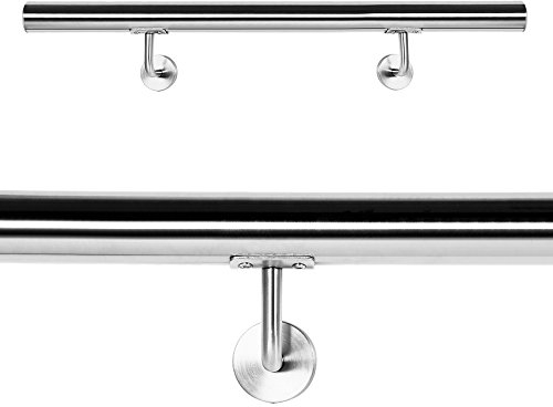 Wiltec Pasamanos barandilla de escalera 80cm acero inox V2A baranda con soporte a la pared