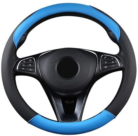 SFONIA Auto Lenkrad Abdeckung Lenkradschutz Lenkradhülle PU Leder Universal 37-38cm/15 rutschfest Atmungsaktiv Langlebig (Blau)