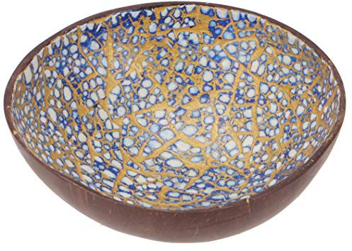 GURU SHOP Schale aus Kokosnuss, handgefertigte Dekoschale, blau/weiß