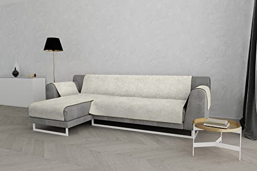 Italian Bed Linen “Glamour” rutschfest Sofa Abdeckung mit Chaise-Longue Links, Creme, 290cm, Leinen