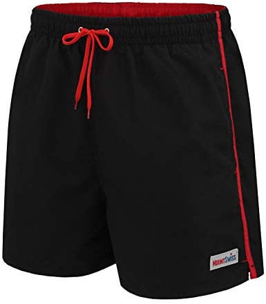 Mount Swiss Männer Badehose Dario mit seitlichen Taschen Gesäßtasche I Modische Herren Shorts Schwimmen Freizeit Wassersport I Badeshorts in der Farbe Schwarz, Größe XXL