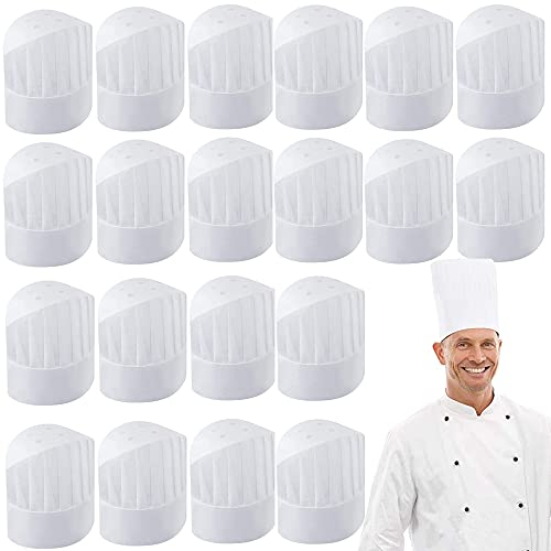 LWZko 20 Stücke Einweg Küchenchef Hut, Verstellbare Küche Kochen Chef Cap, Nicht Gewebt Einstellbar 11 Zoll High Cooking Chef Hut für Küche, Zuhause, Restaurant, Catering, Kochparty (Weiß)