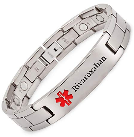 YINOX Medizinisches Notfallarmband für Herren, mit superstarken Magneten, 22 cm/12 mm, (Rivaroxaban), 22 cm, Titan, Kein Edelstein