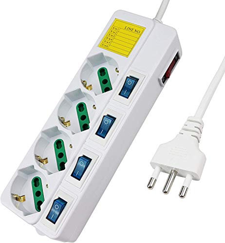 LEDLUX Multipresa Ciabatta Elettrica Con Prese Schuko 10/16A,Interruttori Indipendente,Cavo Da 1,5 Metri,Tabella di Note (4 Posti)
