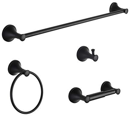 Schwarzes Badezimmer-Hardware-Set, 4-teiliges Handtuchhalter-Set mit 45,7 oder 61 cm Handtuchstange