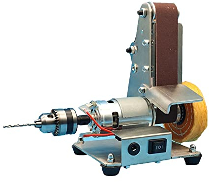 Bluetooth earphone Mini Electric Belt Sander,Knife Grinding Tool Low Noise,Adjustable Speed,Support Forward Reverse with Drill Chuck, Polishing Disc, Polishing Wheel for Metal Working Woodworking