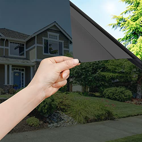 OFHome Window Film Privacy One Way, Reflective Blackout Mirror Tint for Home and Office, UV Sun Blocking Anti Glare Solar Control Self-Adhesive Glass Windows Tinting, Black, 60x300cm