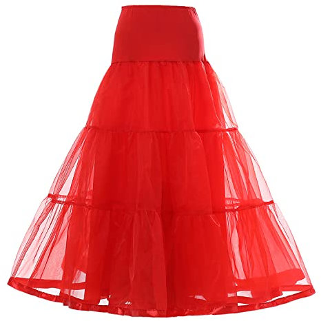Damen A-Linie Swing Langer Petticoat Solid Plissee Unterrock Mesh Tüll Tutu Rock Elastisch Hohe Taille Fließender Rock Ballkleid Hochzeitskleid Rock Rot Klein/Mittel