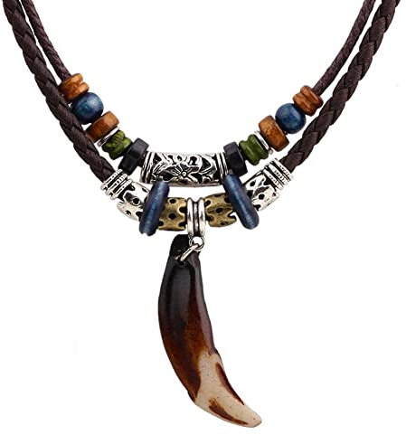 INMOFN Wolf Shark Tooth Necklace for Women Men,Adjustable Double PU Leather Cord Necklace (Tooth)