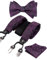 Alizeal Herren verstellbare Blumen Paisley selbst gebundene Fliege, Einstecktuch und elastische Y-Form 6 Clips Hosenträger Set, Aubergine