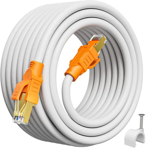 Soibke Cat 8 Ethernet Cable 30FT Shielded, High Speed Internet Cable 2000Mhz 40Gbps, SFTP Shielded Gold Plated RJ45 LAN Network Cable Waterproof, CAT8 Fastest Cable for Gaming/Router/Modem(10 Clips)