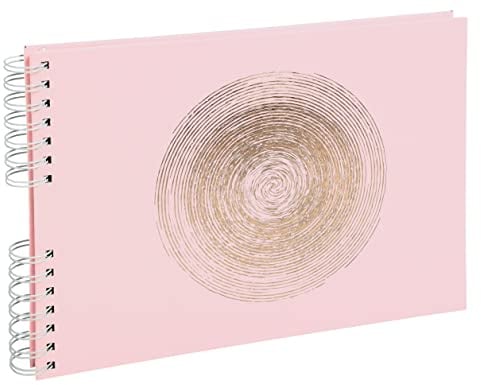 Exacompta - Ref. 16166E - ELLIPSE spiral photo album - 150 photos - 50 white pages - format 32 x 22 cm - light pink imitation leather cover with rose gold marking in the shape of an ellipse
