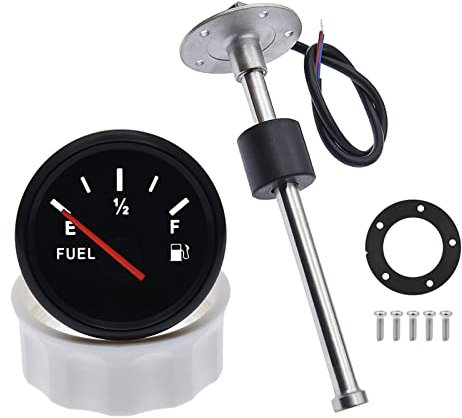 Geloo Fuel Level Gauge With Fuel Level Sensor, 0-190 Ohm Fuel Level Meter Red Backlight and Fuel Water Level Sensor for Car Boat RV Camper (200MM)