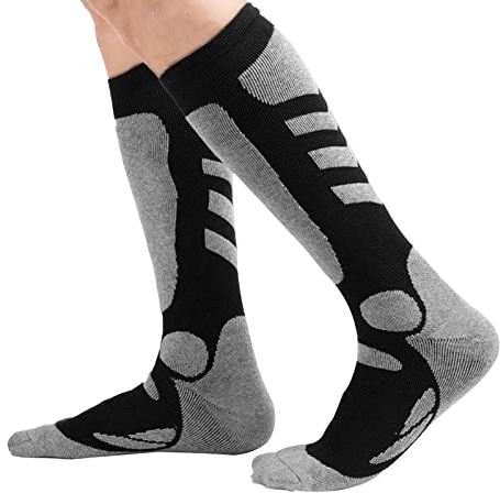 Ski socken Herren 43-47, 1 Paar Atmungsaktive Dicke Schwarze Baumwolle Thermische Skitouren Socken Lange Knie Hohe Wandern Socken Männer Ski Socken für Skifahren Sport im Freien