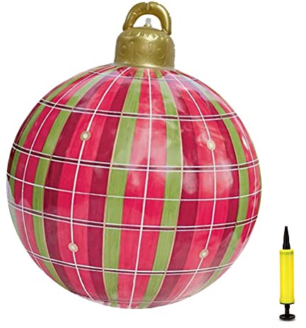 TAIPPAN Aufblasbarer Weihnachtsball Dekor, 60cm Groß Weihnachtskugel, Outdoor Dekor große Weihnachtskugeln Ornamente für Hochzeit Festival Home Decor Hof Rasen Garten Außendekoration, mit Pum