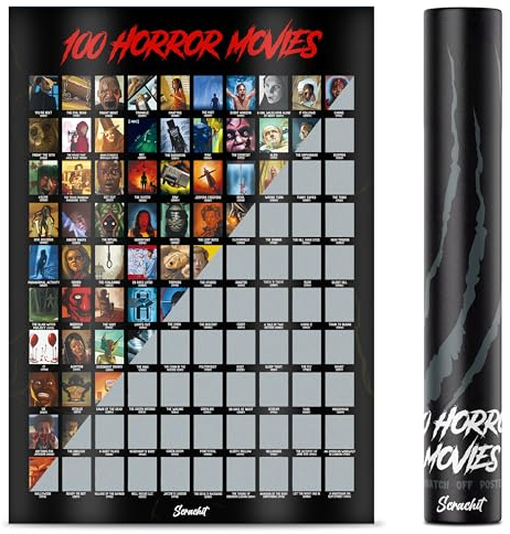scrachit - Top 100 Horrorfilme Rubbelposter – für Hardcore-Horror-Fanatiker – tolle Gruselfilm-Geschenke für Horror-Liebhaber – 58 x 43 cm