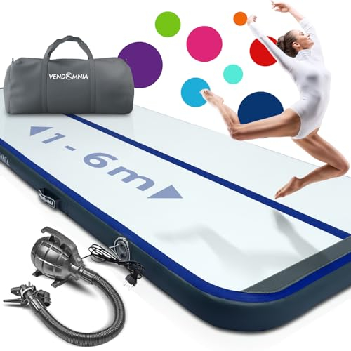VENDOMNIA Airtrack Matte, 10/20cm hohe aufblasbare Gymnastikmatte in Länge 1/2/3/4/5/6/7/8 m, mit elektrischer Pumpe & Tasche, Tumbling Matte, Turnmatte, Trainingsmatte, Fitnessmatte, Sportmatte,Yoga