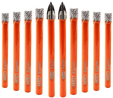 BGTEC Juego de Brocas de Diamante en Seco - 8pzs Brocas de 6mm para Azulejos y 2pzs Brocas de Carburo de 6mm para Granito Mármol Porcelana Cerámica
