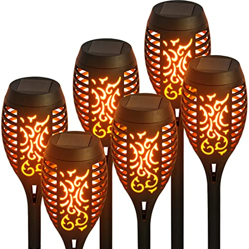 LUMILED Gartenfackel Solar 6er Set Solarleuchten 50cm LEDs mit Erdspieß Flamme IP44 Wetterfest Garten Solarleuchte Fackel Lichter LED Gartenlampe Flamme Solarlampe Flammenlicht Solarfackel 6 Stück