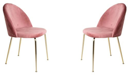 Sedia poltroncina sala da pranzo o ufficio vintage in velluto con gambe in metallo SET DA 2 Pezzi (Gambe Oro, Rosa Trapuntata)