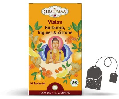 Shoti Maa® | Tisana BIO Erbe & Spezie | Infuso Biologico Curcuma, Zenzero & Limone | Infuso Ayurvedico per il 6° e 7° Chakra - 16 Bustine (32 Gr) | Tisana Spezie & Menta