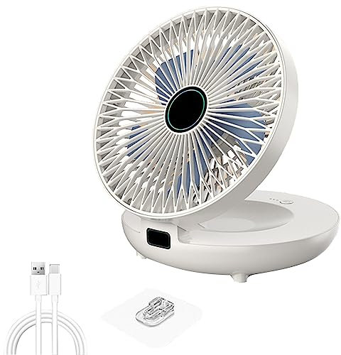 COKEEY Household Dual Purpose Kitchen Fan, USB Rechargeable Wall Hanging Fan, Small Desk Fans, 3 Speed Foldable Desk Wall Mount Fans for Bedroom,Office, Kitchen,Yoga (White-1PCS)
