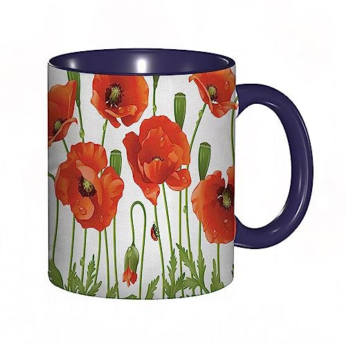 DHAEY Tazza Mug cose divertenti,Fiore Primavera Fiore selvatico Papavero Coccinella Foglia Primavera Natura Cortile tazza caffè, tazza grande, tazza divertente - decora la tua tazza