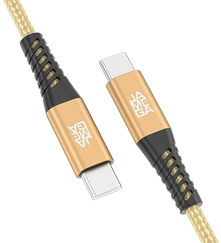 JAMEGA - USB Typ C Kabel Gold 0,5m | USB C Ladekabel und Datenkabel Fast Charge Snyc USB C Stecker auf USB C Stecker kompatibel mit iPhone 15 Pro Max iPad Pro Air Samsung Macbook Tablets Huawei uvm.