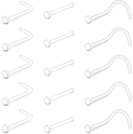 AVYRING 20G Klarer Nasenretainer, Unsichtbarer Flachkopf-Nasenknochenretainer aus Bioflex-Kunststoff, 15 Stück Klare Nasenstecker zum Verbergen von Piercings für Schule und Arbeit