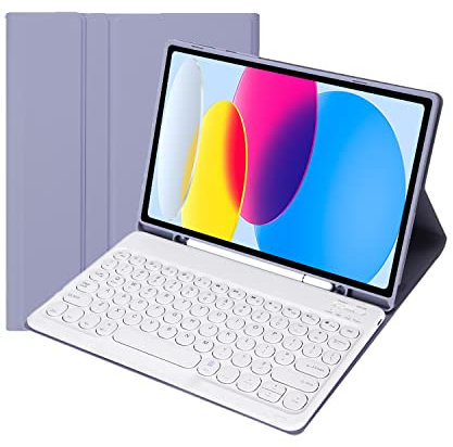 HLTOOP Funda con Teclado para Samsung Galaxy Tab A7 10.4-Inch 2020 (SM-T500/T505/T507), Contiene Ñ, Teclado Bluetooth Magnéticamente Desmontable,Púrpura