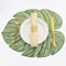 Evevda Green Leaf Shaped Vinyl Placemats for Dinner Table - Set of 4 Plastic Place Mats, Wipeable 6Pcs Table Mats for Wedding Anniversary Decoration