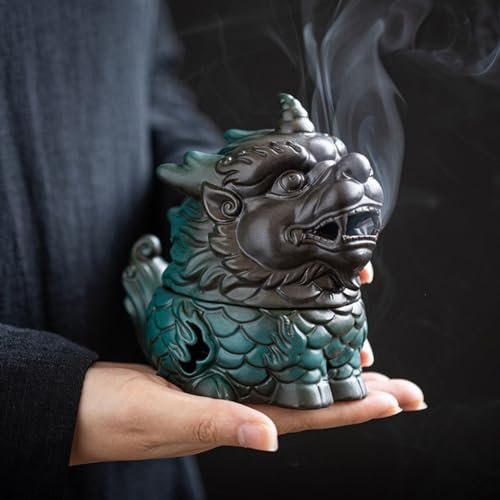 Niedlicher rauchender Drachen-Statue, Keramik-Räuchergefäß, antikes göttliches Biest, Räucherstäbchenhalter, Glücks-Kylin-Figur, Kegelbrenner, Aromatherapie-Dekoration für Spa, Yoga, Meditation