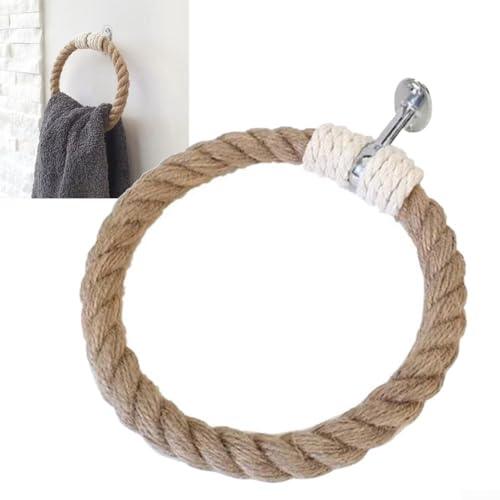 Porte-serviettes, Anneau de Serviette Nautique pour Salle de Bain, Porte-manteau en Fer Rustique, Porte-serviettes en Corde de Chanvre, Décoration de Cuisine, Maison de Campagne