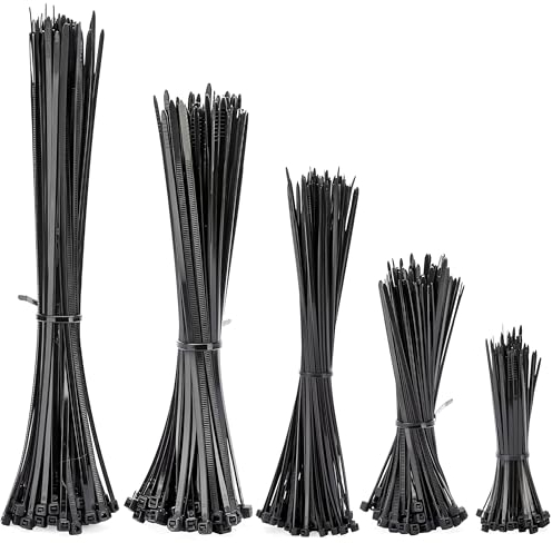 CREATISMO Plastic Cable Ties Black 200 Pcs Black Zip Ties Heavy Duty, Small Cable Tie Wraps for Garden, Office, Home, Assorted Cable Ties in Sizes 100mm, 150mm, 200mm, 250mm, 300mm (40 of Each)