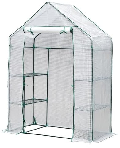 Fiqops Foliengewächshaus Gewächshaus mit 8 Regalen, Gewächshaus Garten 143x73x195CM, Foliengewächshaus Winterfest und Wasserdicht, Gartengewächshäuser, Weiß