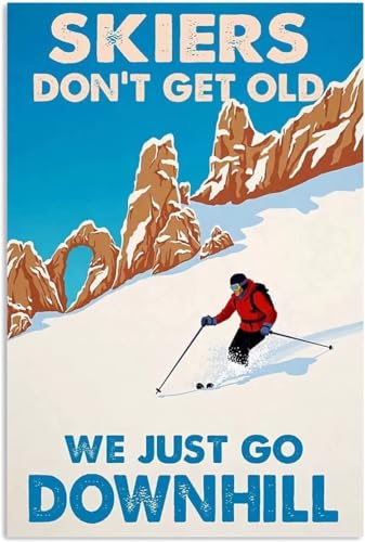 kisoyo Metall-Blechschild im Ski-Design, Skiers Don't Get Old, Retro-Poster, Vintage-Kaffee und Bar, Wandkunst, Dekoration, Gemälde, 30,5 x 40,6 cm