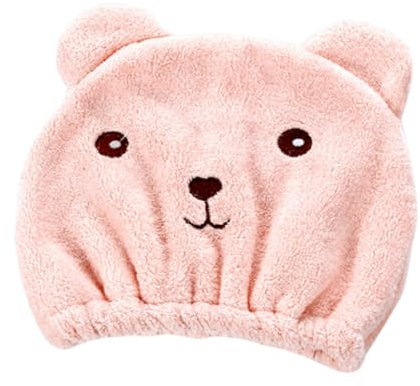 HAIR DRYING CAP 1pc (PINK) in Colour Soft Cute Teddy Design for Adults and Children Perfect for when you come out of the shower or after swimming