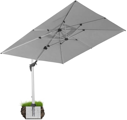 anndora Aluminium Ampelschirm 300 x 400 cm mit Kurbelsystem - Drehbar, Neigbar, Kippbar - Marktschirm, Gartenschirm - Farbe Silber Grau mit Bodenanker