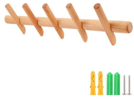KYSMOTIC Moderne Garderoben- und Hutablage aus Holz – Wandmontage – 5 Haken – stilvoll, natürlich, glatt