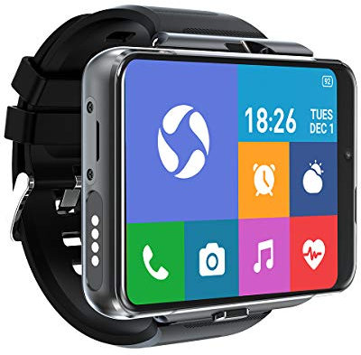 4G Internet GPS Smartwatch 4GB 64GB Android 9.0 2.88 grande schermo 1300 W + 500w doppia fotocamera Google Play SIM Card Orologio sportivo per gli uomini (Nero)