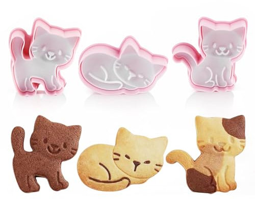 Ausstechformen Katze,Plätzchen Ausstecher,3pcs Katze Keksausstecher Kunststoff,DIY Fondant Plätzchenausstecher Keksschneider für Kinder Geburtstag Katze Party Dekoration
