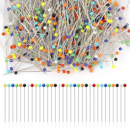 38mm Glaskopf Stecknadeln, 500Stks Mehrfarbige Stecknadeln, Rundkopf Kartennadeln, Gerade Nadeln mit Farbigen Kugelköpfen, Perlglanzkopf Quiltnadeln, Sewing Pins für Basteln Stoff Schneiderei