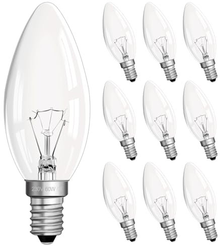 Morotty 60W E14 Candle Bulbs Dimmable Warm White 2700K, 580LM, AC 230V, E14 SES C35 Candle Bulbs Small Screw, Light Bulb for Chandelier, Wall Lamp, Ceiling Light, 10 Pack