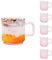 binsakao Glass Coffee Mugs 6 Pack - 340 ml Pink Coffee Cups with Handles - Classic Vertical Stripes Transparent Tea Cup Set for Hot Cold Beverages