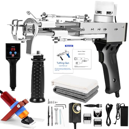 Teppich-Tuftingpistole mit Teppich-Trimmer-Set, Tuftingpistole, Starter-Set, professionelle Tufting-Teppichmaschine, 2-in-1-Schnittflor-Schleifen-Pistole, für Anfänger und Amateure