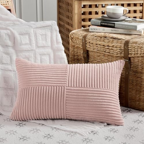 FDTERN 1 Stück Altrosa Kissenbezug 30x50 cm Weich Kordsamt Kissenbezüge Kissenhülle Dekokissenbezug Sofakissen Dekokissen Boho Deko für Sofa Schlafzimmer Wohnzimmer Balkon (Ohne Kissenfüllung)