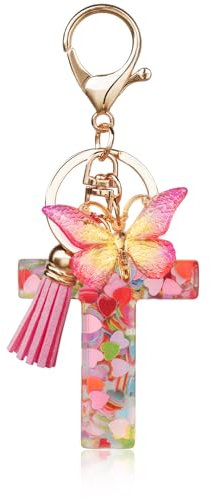 OSDUE Porte-clés avec Initiales pour Filles et Femmes, Porte-clés Lettre T en Résine, avec pendentif papillon et pampille, pour Femmes Filles Portefeuilles Sac à Main Charme