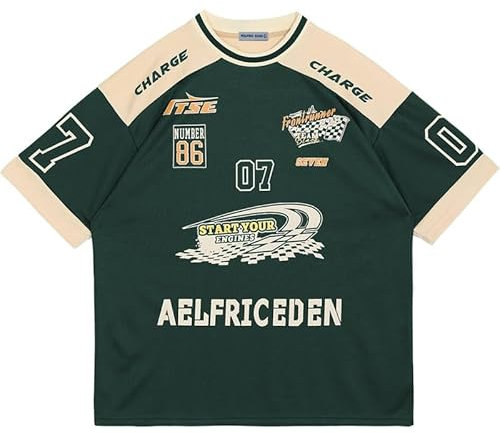 Aelfric Eden Herren Oversized Tshirt Damen Y2K T-Shirt Baggy Sommer Vintage Raglan Heavy Tee Casual mit Aufdruck Grün, M