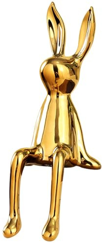 Keramik-Hasenfigur, sitzender Hase - Galvanisierte Deko 1 Stück | Für Wohnzimmer, Regal, Tisch und Schreibtisch, auch als Osterdekoration geeignet